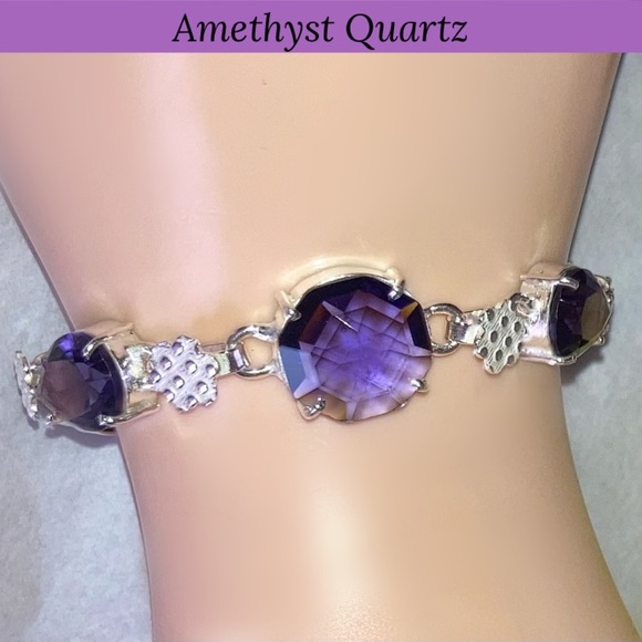 Amethyst Quartz Gemstone Handmade Bracelet - Picture 2 of 5